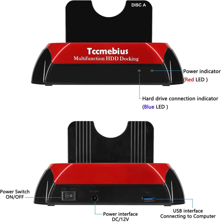 Tccmebius USB 3.0 Festplatten Dockingstation, TCC-S868-DE USB 3.0 an 2,5 3,5 Zoll SATA IDE Dual Slot