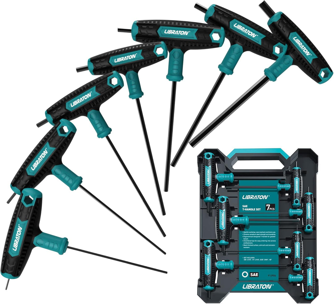 LIBRATON T-Griff schlüssel-Satz, SAE T Griff Schraubendreher Set 7tlg, 1/8"-3/8",Innensechskant Stif