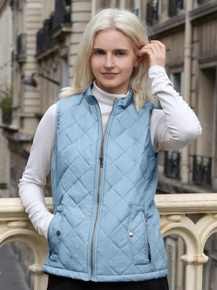 fuinloth Damen Weste mit Stehkragen Westen Steppweste Leicht Ärmellos Jacke mit Reissverschluss Tasc