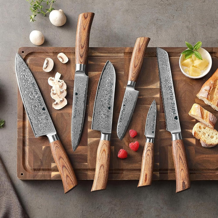 Wakoli EDIB Pro Damastmesser Set mit Gravur – Personalisiertes 6er Messerset, 20cm, 17cm, 16cm, 11cm