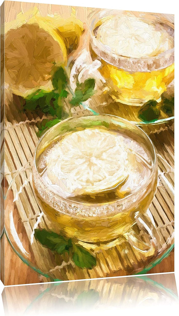 Pixxprint GrünerTee mit Zitrone als Leinwandbild/Grösse: 100x70 cm/Wandbild/Kunstdruck/fertig bespan