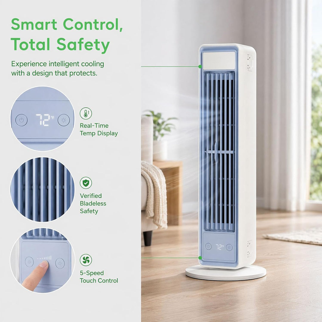 Mobiler Luftkühler Extrem Leise, Tragbare Klimaanlage für Schlafzimmer, Ventilator ohne Flügel mit N