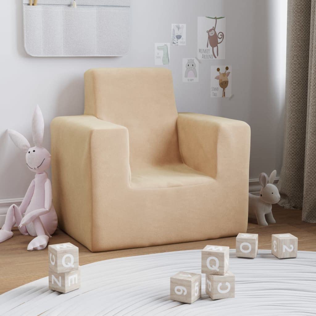 Kindersofa 52x39x50 cm Creme Weich Plüsch Schlafcouch Kinderzimmer MöBel Kinder Sofa Kindercouch Kin