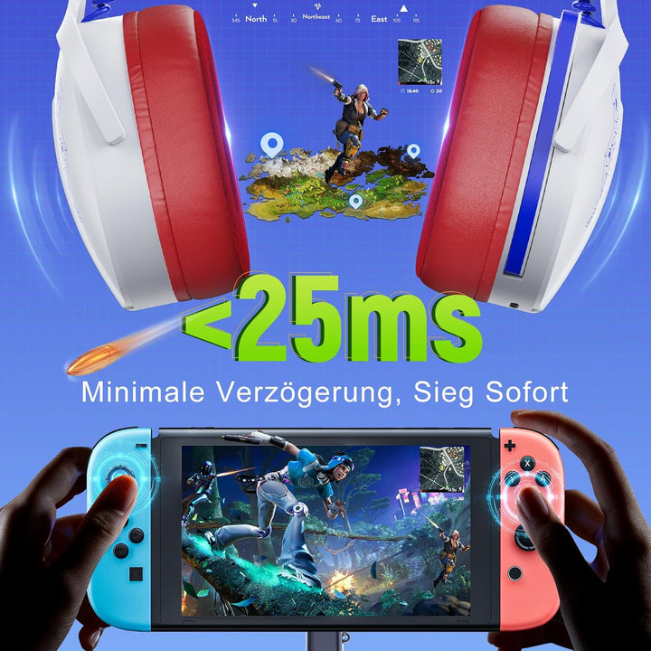 Gaming Headset Wireless, Headset mit Mikrofon für ps5 ps4, PC, Switch, Bluetooth 5.3, 7.1 Surround S