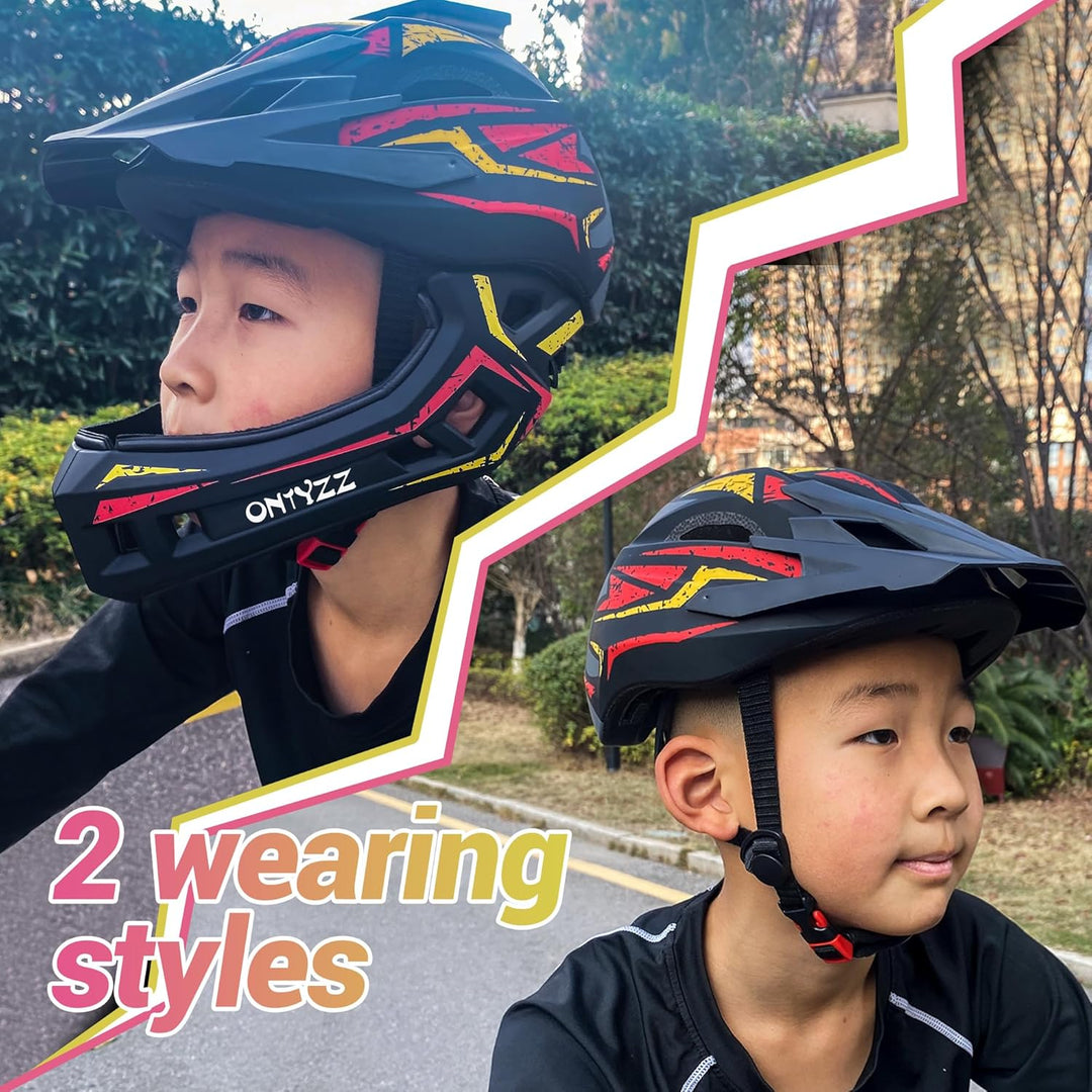 Kinder Fahrradhelm Leicht Integralhelm Kinder mit Abnehmbaren Kinnschutz Abnehmbarer Visier Kinder D