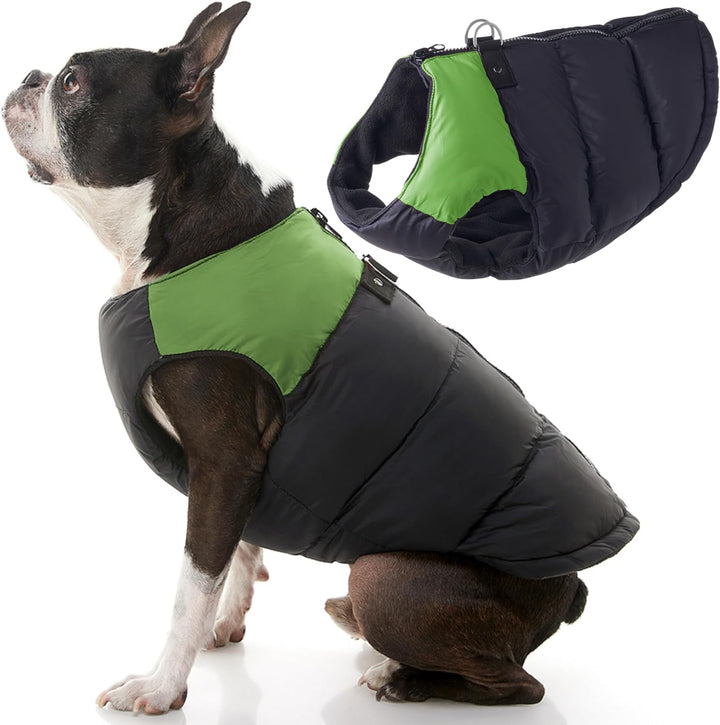 Gooby - Gepolsterte Weste, Hundejacke, Mantel, Pullover mit Reissverschluss und Leinen-Ring, grün, G