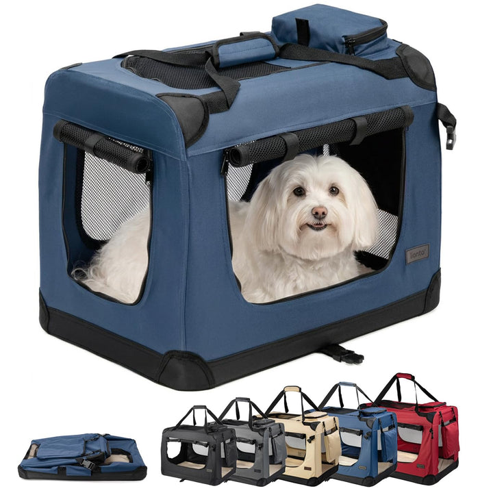 lionto Hundetransportbox Hundetasche Hundebox Faltbare Kleintiertasche, (M) 60x42x44 cm dunkelblau D