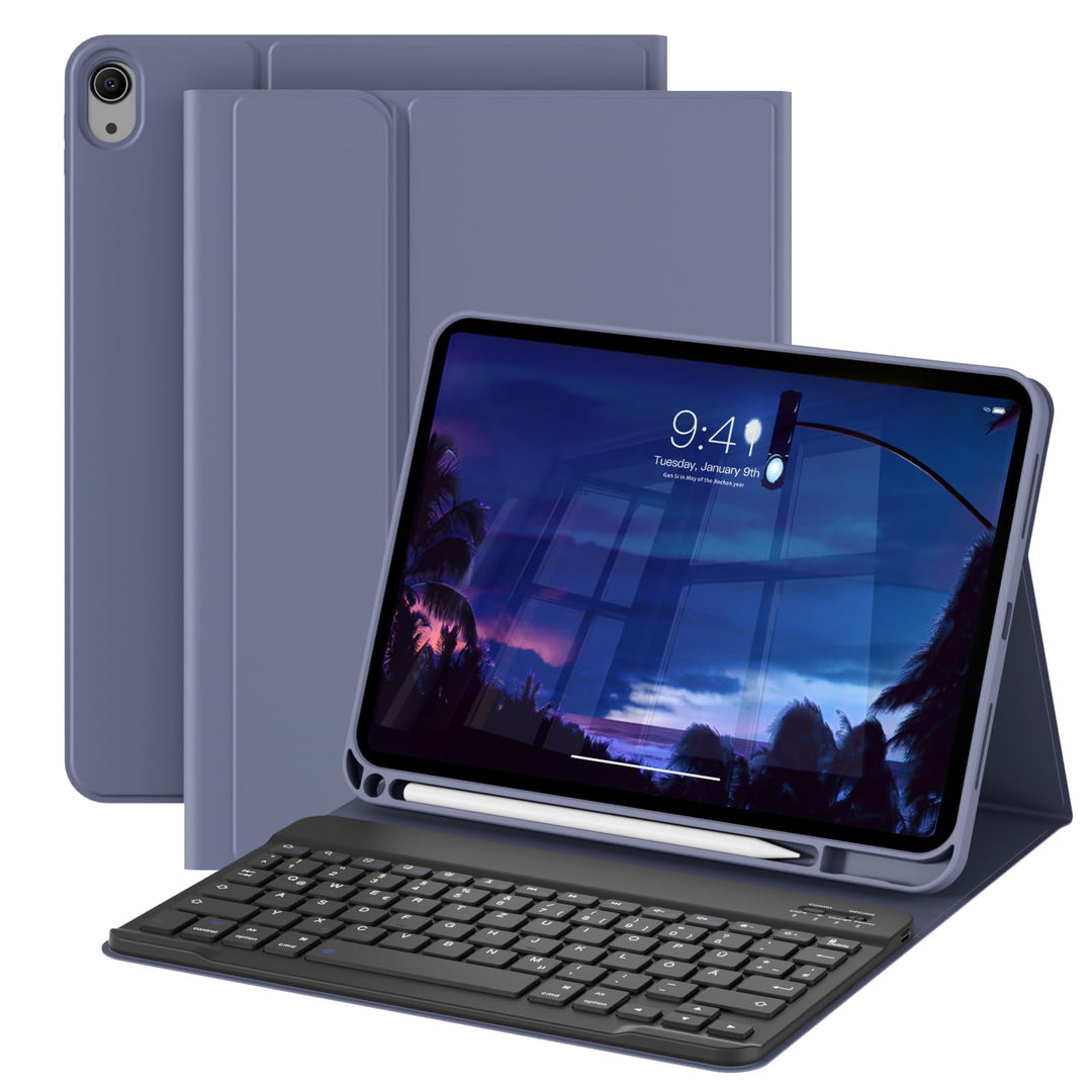 Hülle mit Tastatur für iPad A16 11 Generation 2025/10 Generation 2022 (11/10.9 Zoll), QWERTZ Layout,