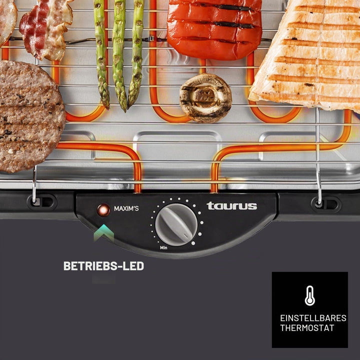 Taurus - Elektrischer Grill Maxim’s | 2400W | Grillfläche 41x24 cm | Einstellbares Thermostat | Wass