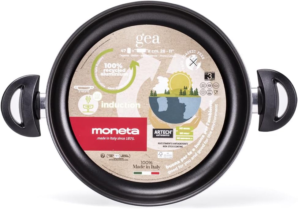 Moneta Gea Topf mit 2 Griffen, 28 cm, 100% recyceltes Aluminium, für jede Kochplatte inklusive Induk