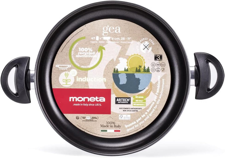 Moneta Gea Topf mit 2 Griffen, 28 cm, 100% recyceltes Aluminium, für jede Kochplatte inklusive Induk
