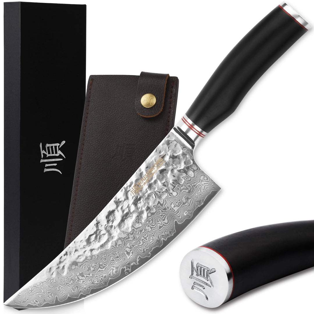 YOUSUNLONG Hackmesser Outdoor Damaststahl Metzgermesser Klinge 20,6 cm - Geschmiedeter Fleischermess