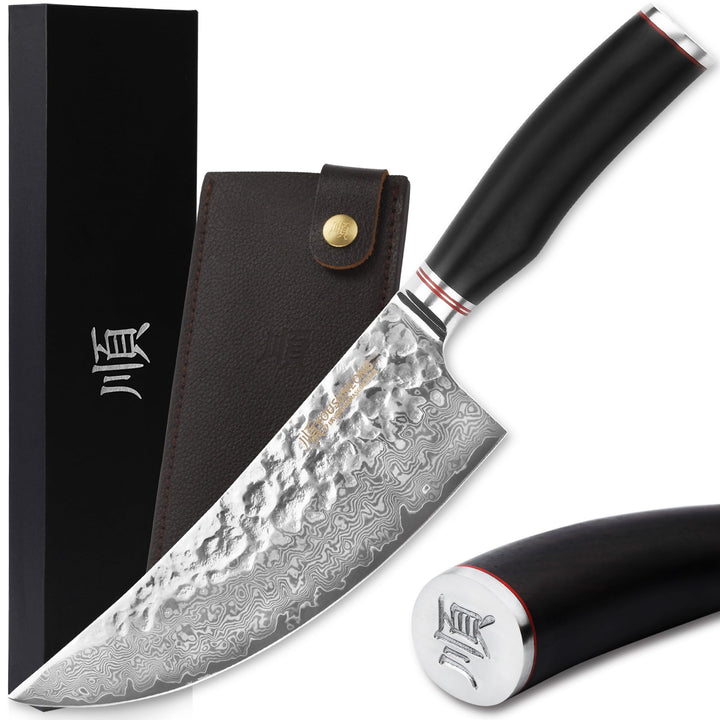 YOUSUNLONG Hackmesser Outdoor Damaststahl Metzgermesser Klinge 20,6 cm - Geschmiedeter Fleischermess