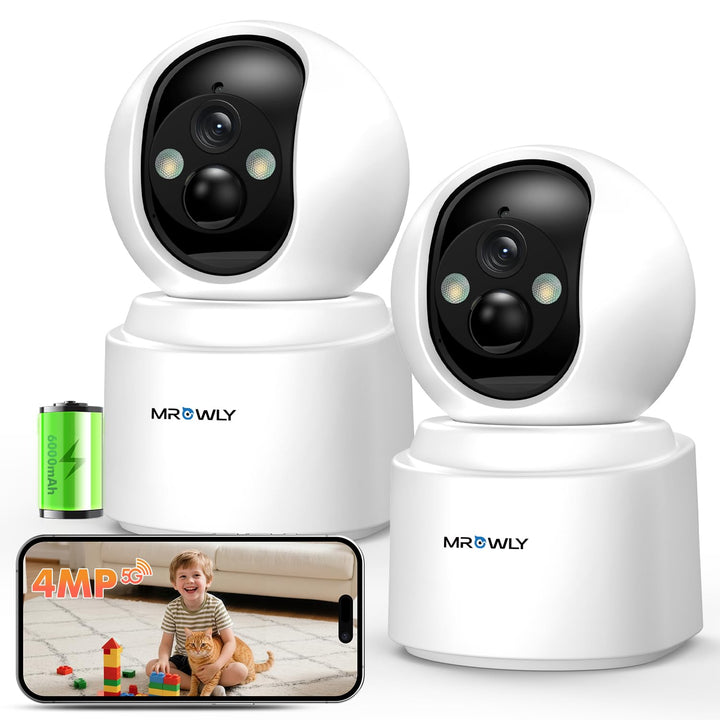 2,5K/4MP Überwachungskamera Innen WLAN mit 6000mAh Akku, 360° PTZ kabellose überwachungskamera, 2,4/