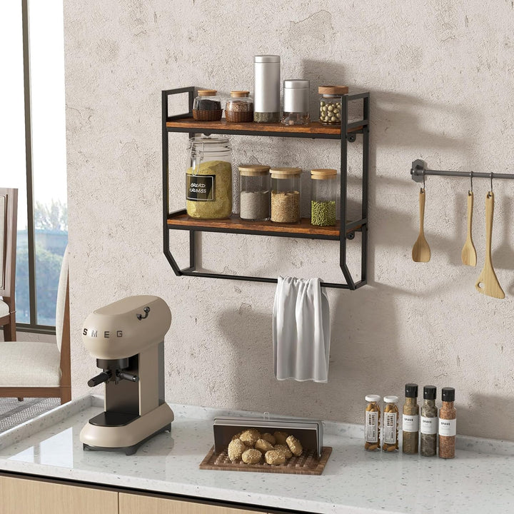 COSTWAY Wandregal, Bücherregal Wand, Schweberegal Holz mit Metallrahmen, 2Ebenen Regal Wand ideal fü