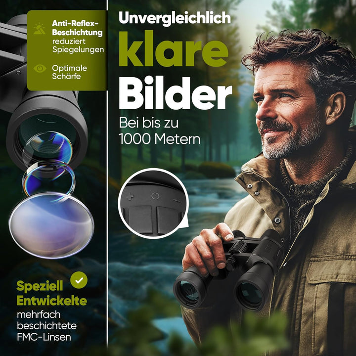 Fernglas Erwachsene 10x50 für Anfänger und Profis, HD mit 25mm Augenmuschel, BAK4+FMC,wasserdicht,le