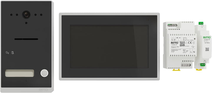 Ritto Gegensprechanlage Video TwinBus IP Set, 7 Zoll HD Monitor, 2 Draht Bus,Smartphone APP, Anthraz