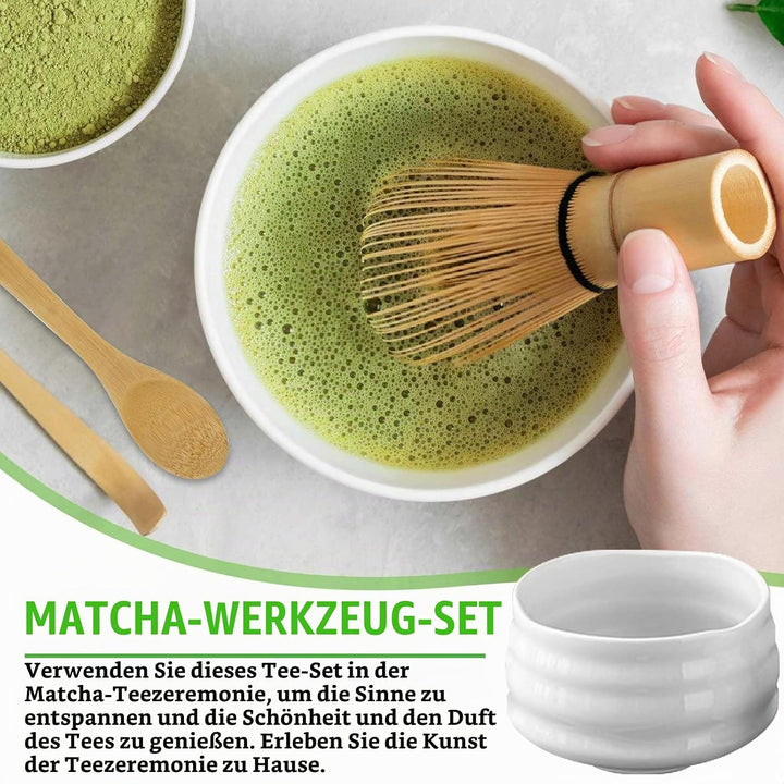 5 Stück Matcha Tee set, Matcha set mit Matcha Besen, Matcha Schale aus Keramik, Bambusbesen Matcha B