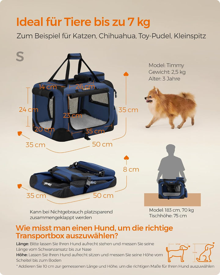 Feandrea Hundebox faltbar, Transportbox Hund, S, Hundetasche, Oxford-Gewebe, Netzstoff, atmungsaktiv