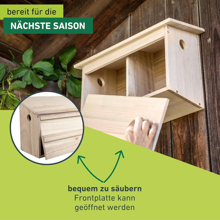 Windhager Nistkasten Twinhouse Sparrow, Vogel Nistkasten mit Zwei getrennten Kammern, Vogelnistkaste