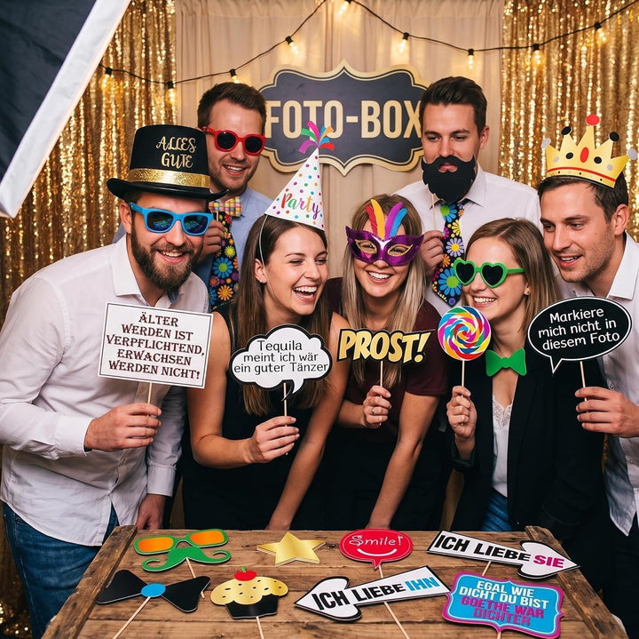 Lustige Geburstagsparty Fotobox Requisiten – 42 Stück – Für 18., 30., 40., 50., 60., 70., 80. & 90.