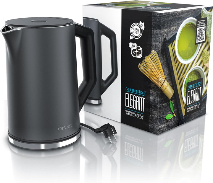 Arendo - Edelstahl Wasserkocher mit Temperatureinstellung 40-100 Grad in 5er Schritten - Doppelwand
