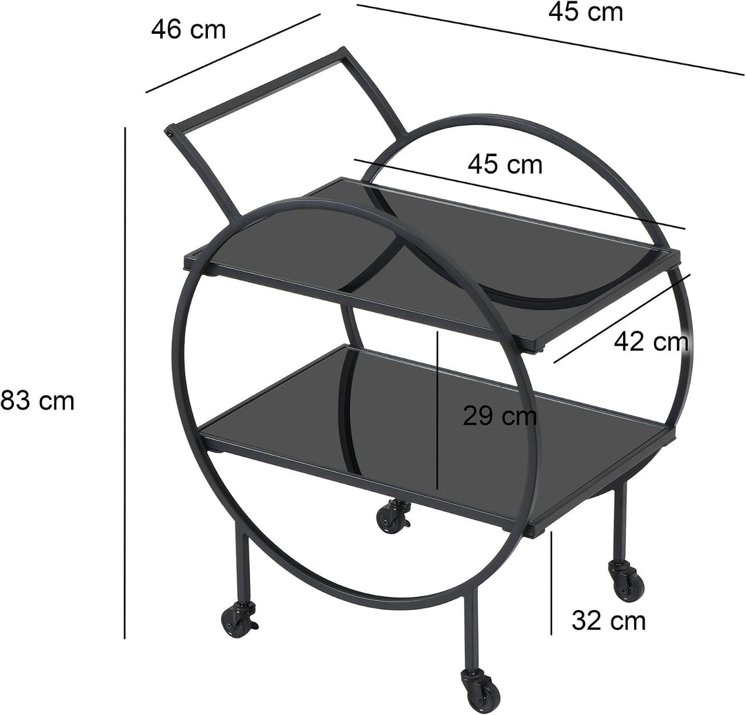 FineBuy Servierwagen 45x46x83 cm Metall mit schwarzem Glas