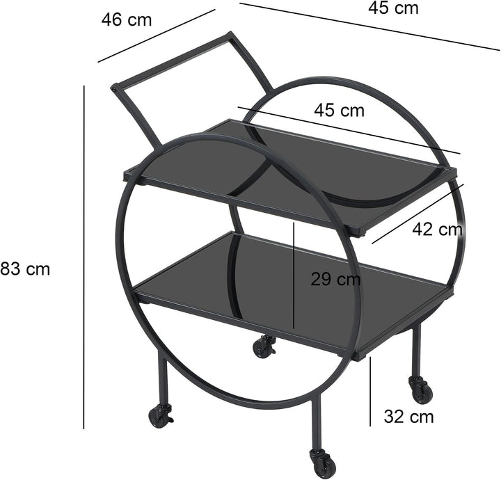 FineBuy Servierwagen 45x46x83 cm Metall mit schwarzem Glas