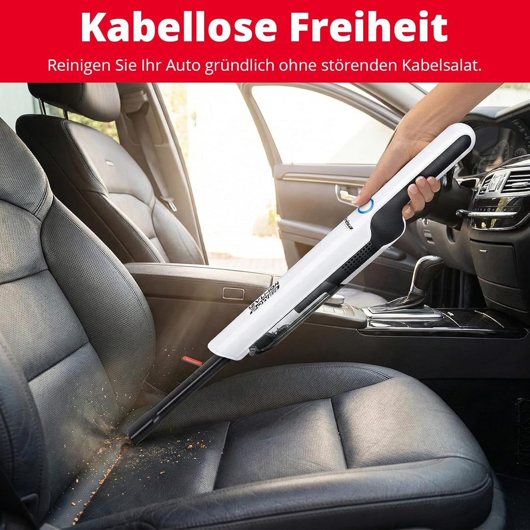 Trisa Akku Handstaubsauger Quick Clean – 12V Kabellos fürs Auto & Zuhause, 30 Min Laufzeit, 75W & HE