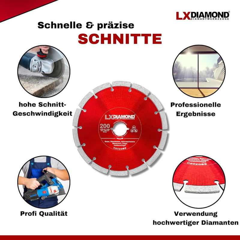 LXDIAMOND Diamant-Trennscheibe 200mm - kompatibel mit Lamello Tanga DX200 Fensterfräse Montagefräse