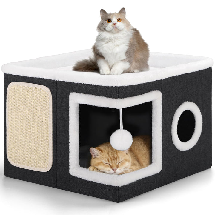 Shikha Faltbares Katzenhöhle Indoor für grosse Katzen, 43L*43B*32H cm Grosse Katzenhaus mit Kratzbre