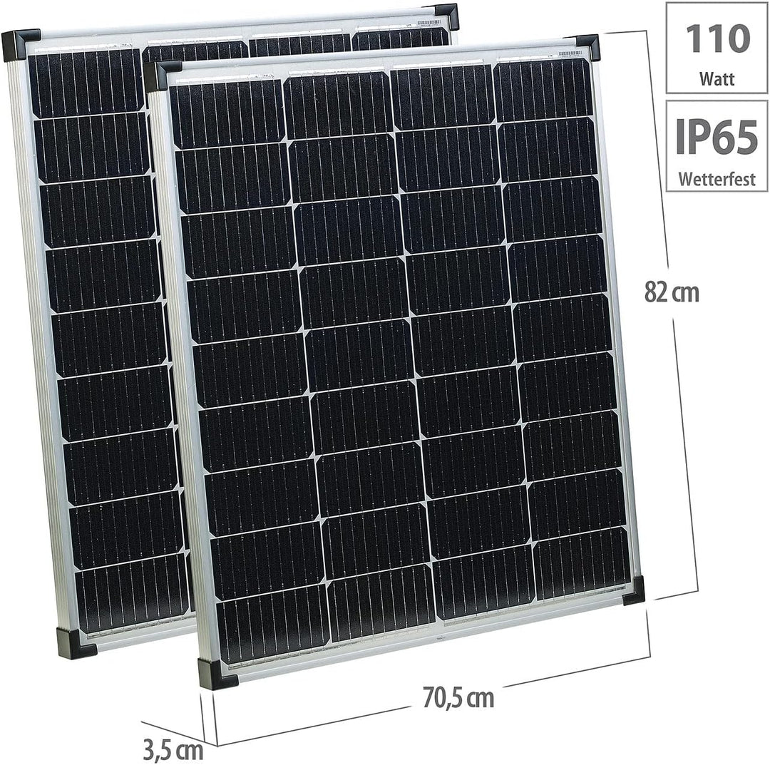 revolt Solarmodul: 2er-Set Mobiles monokristallines Solarpanel, 110 W, MC4-Stecker, IP65