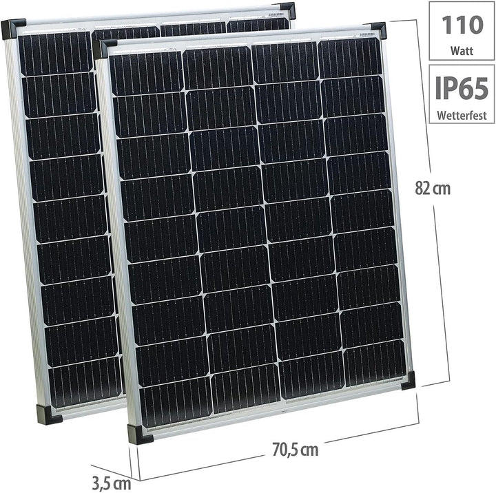 revolt Solarmodul: 2er-Set Mobiles monokristallines Solarpanel, 110 W, MC4-Stecker, IP65
