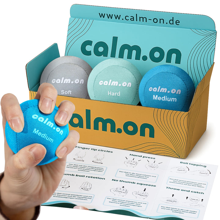 Calm.on, Anti Stress Bälle, Stressball, Handtrainer und Fingertrainer in 3 Stärken und Farben, Stres
