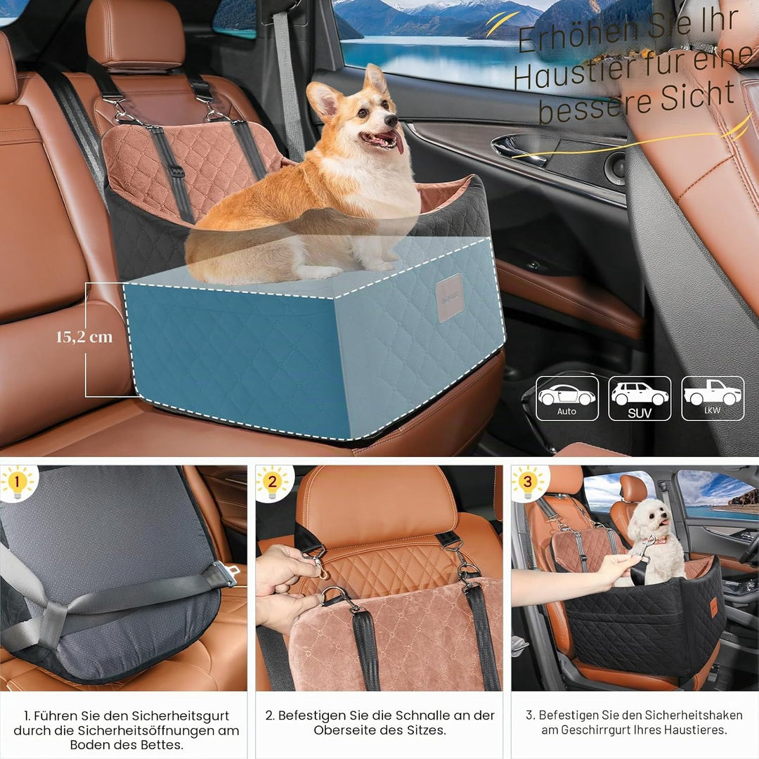 Hunde Autositz für kleine bis mittlere Hunde,Waschbarer hundesitz Auto mit Aufbewahrungstaschen, ver