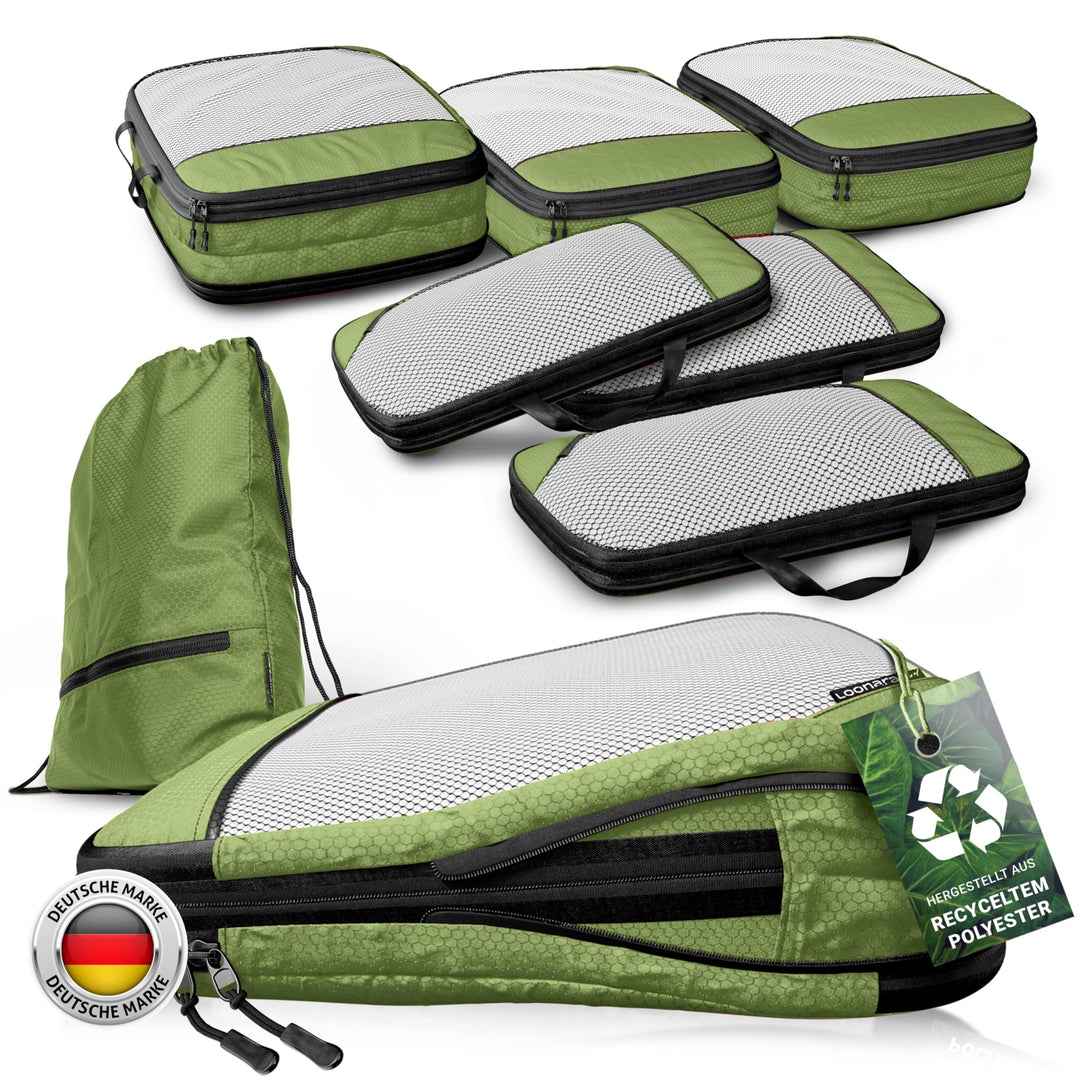 Packwürfel Kompression für Koffer und Rucksack [7-teilig] mit Packbeutel - mehr Platz im Koffer oder