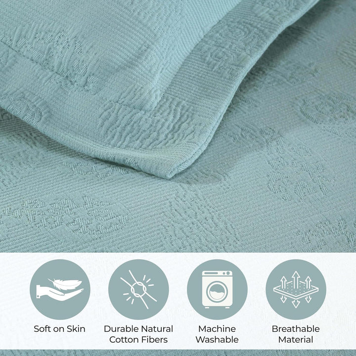 Superior Paisley Jacquard Matelassé Tagesdecke Baumwolle mit passenden Kissenbezügen, Doppelbett, Aq