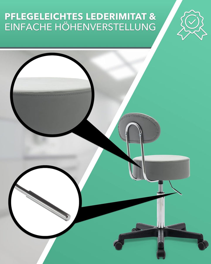 1stuff® Profi Rollhocker Drehhocker Squash - Sitzhöhee ca. 51-71cm - Arzthocker Arbeitshocker Büroho