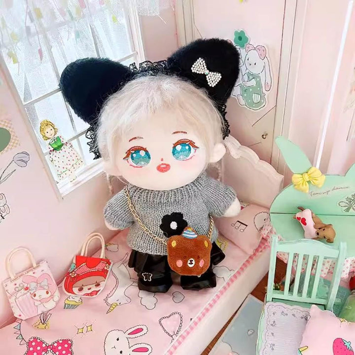 niannyyhouse 20cm Plüsch Puppe Kleidung Quadrat Gesicht Hut Pullover Jeans 8in Stuffed Doll Dressup