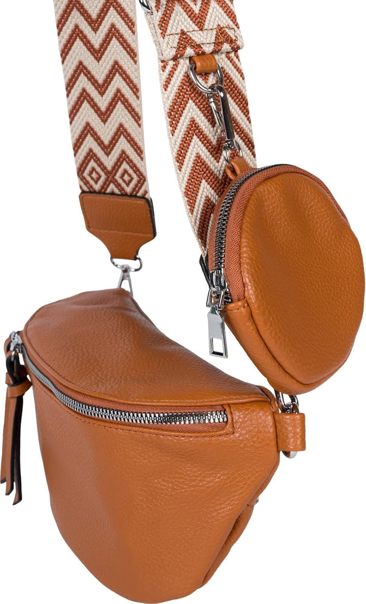 styleBREAKER Damen Halbmond Crossbody Schultertaschen Set 2-Teilig, Schultergurt mit Zick-Zack Raute