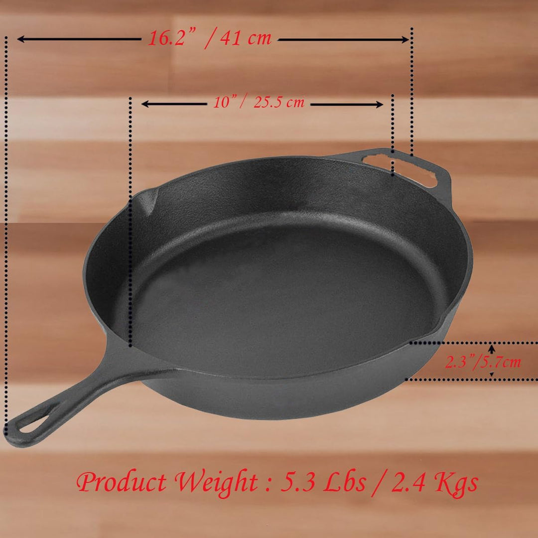 La Cuisine 62000 Cast Iron 25cm Skillet Frying Pan – Matte-Black Enamel coating Thermal Resistant Si