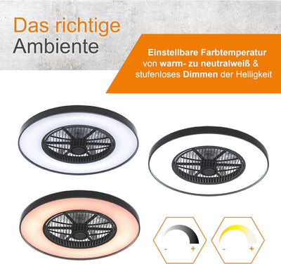 Proventa Deckenventilator mit Beleuchtung 60W - Ø 60cm, dimmbare LED Deckenleuchte mit Ventilator, w