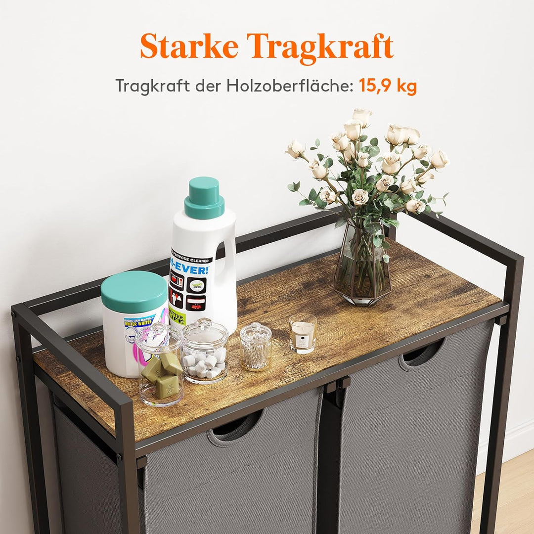 Lifewit Wäschekorb 2 Fächer mit Rollen, 95L/47,5x2L Wäschesammler mit Ablage, Laundry Baskets mit he