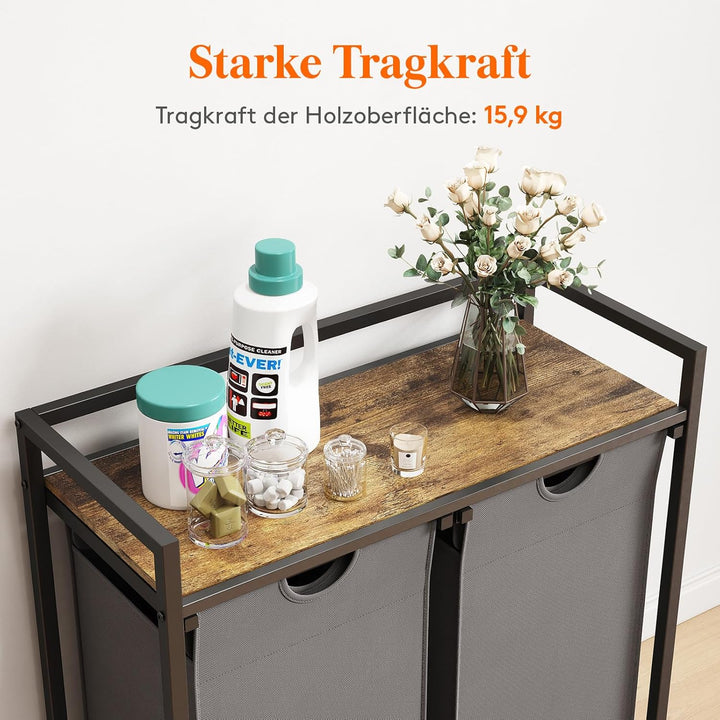 Lifewit Wäschekorb 2 Fächer mit Rollen, 95L/47,5x2L Wäschesammler mit Ablage, Laundry Baskets mit he