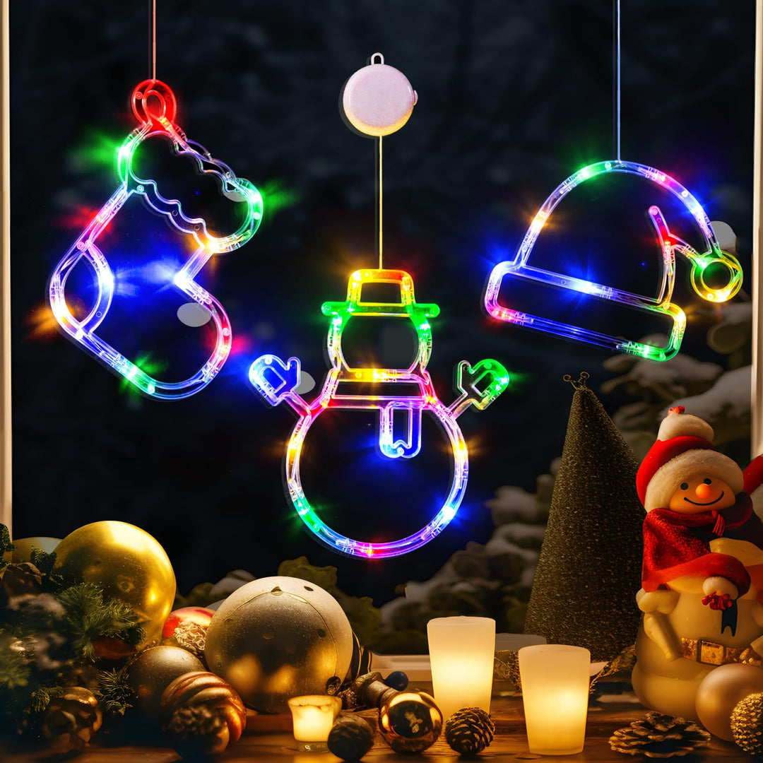 LOLStar Weihnachtsdeko, 3er-Pack Mehrfarbig Weihnachtsstrumpf, Schneemann, Weihnachtsmann Mütze Lich