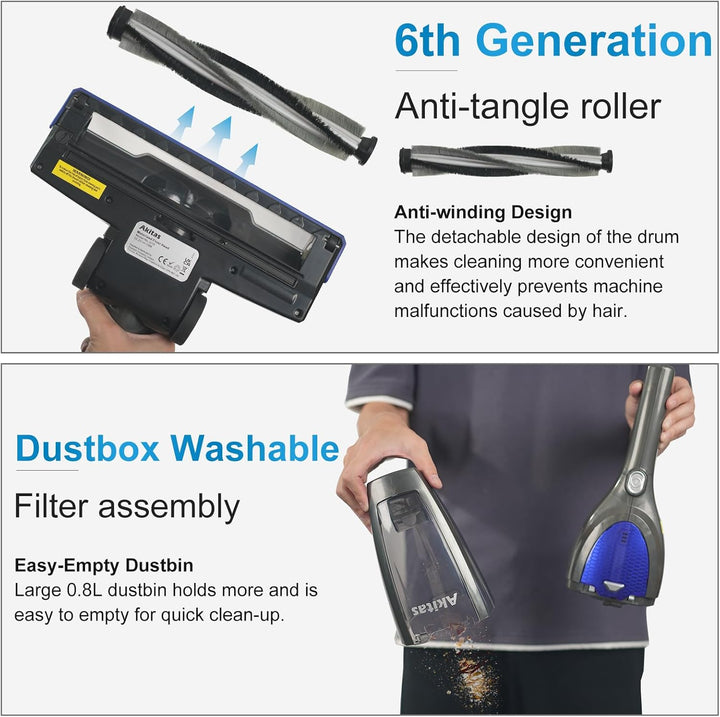 Akitas Akku Staubsauger Kabellos 3in1 Hand und Vertikal Leicht 22,2 V 150 W Wiederaufladbarer Lithiu