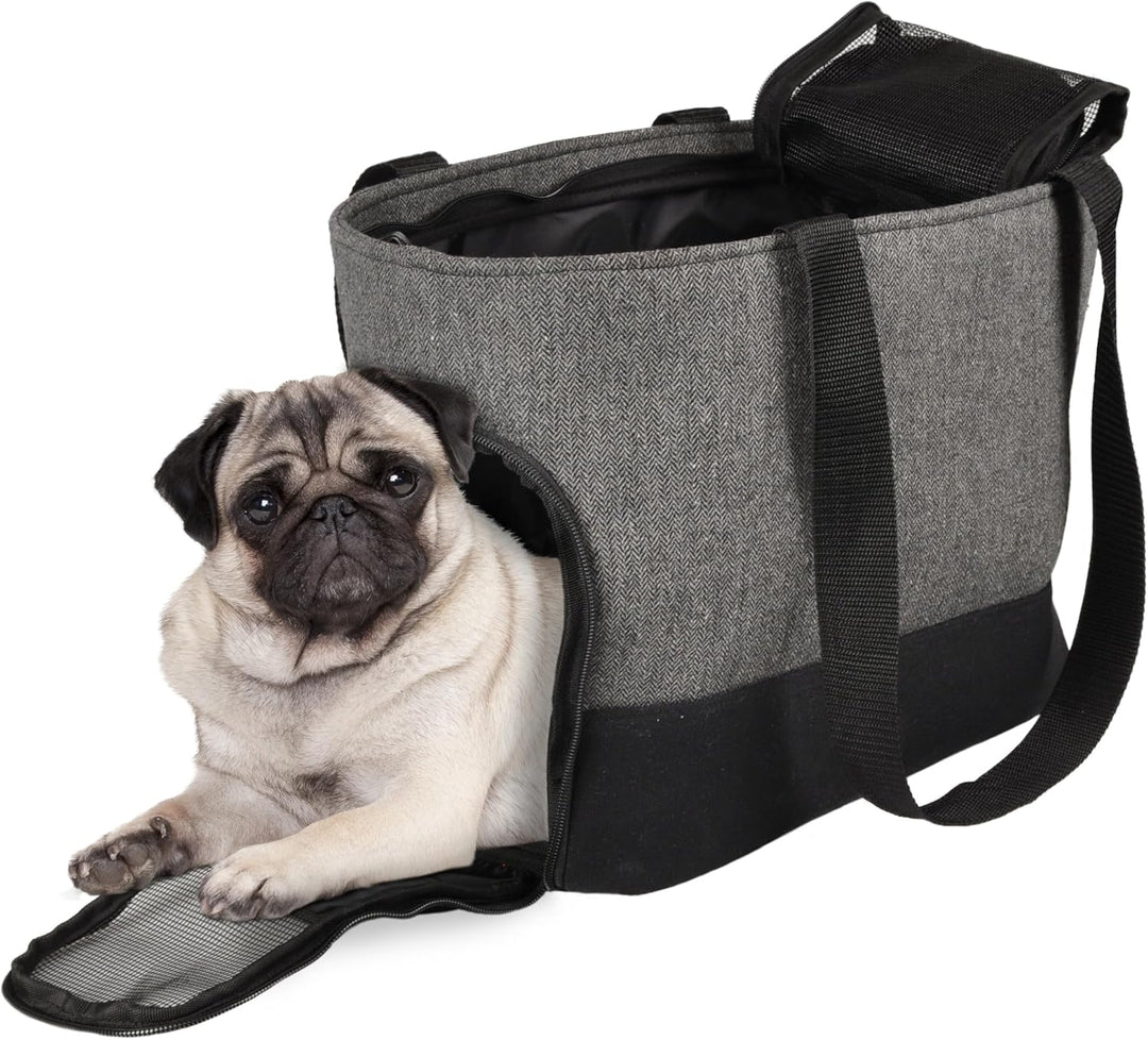 Hundetasche - Tragetasche Brigitta Grau – 47x21x30cm – Textil – Reissverschlüsse vorn/Oben/hinten –