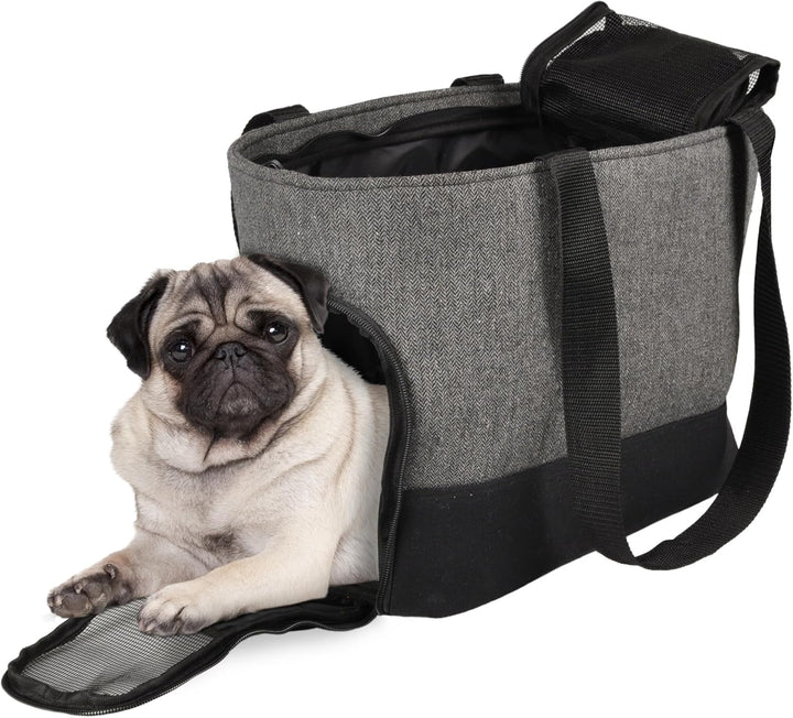 Hundetasche - Tragetasche Brigitta Grau – 47x21x30cm – Textil – Reissverschlüsse vorn/Oben/hinten –