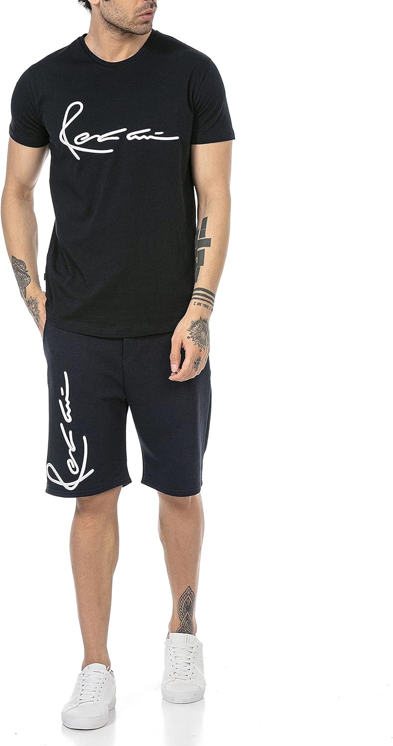 T-Shirt für Herren Kurzarm Baumwolle Rundhals Bestickt L Shorts: Blau, L Shorts: Blau