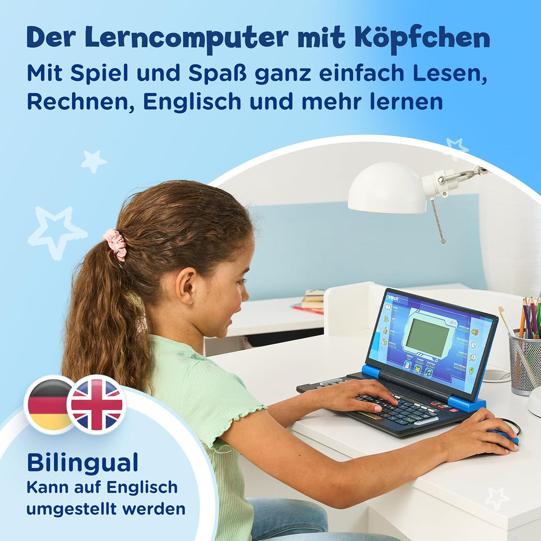 Vtech Explorer Laptop Pro Blau I Lernlaptop mit 164 Spielen I Bilingual Deutsch Englisch I 8 Lernkat
